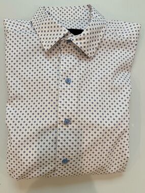David Donahue Fusion White button down  with Blue Micro Pattern, 17